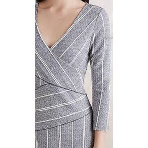 Maeve Anthropologie Women's Gray Striped Wrapped Column Dress Size Medium